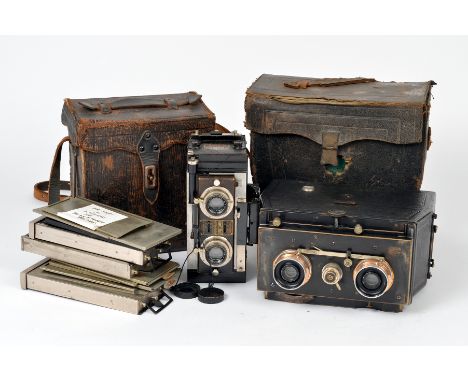 Two LARGE French Stereo / Panoramic Cameras. Jeanneret et Cie Monobloc camera with plates (can be used for single panoramic s