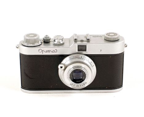 Meopta Opema with Belar 45mm f3.5 Lens. Uncommon camera, 24x32mm format on 35mm film. (condition 5F) (BW).