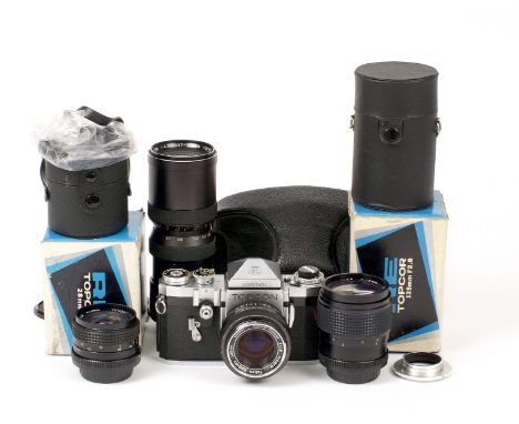 Topcon R3 Automatic Outfit. Comprising camera body with 5.8cm f1.8 &amp; ERC, Topcor RE 28mm f2.8 &amp; 135mm f2.8 lenses in 