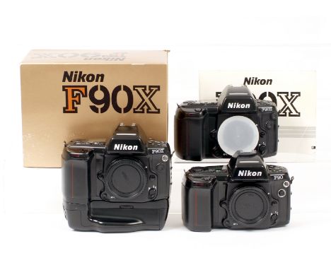 Three Working Nikon F90x AF Film Camera Bodies. Comprising #2723974 in makers box (condition 4E), #2105465 (condition 5F), #2