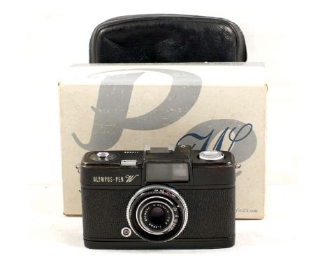 Uncommon Olympus Pen W Wide Angle Half Frame Camera. E. Zuiko-W 2.8 25mm lens (some wear/repainting to black finish, hence co
