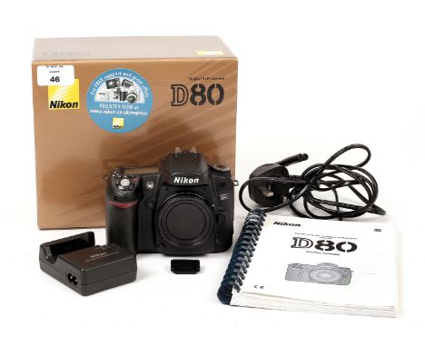 Nikon D80 DSLR Camera Body #8004711. (condition 5E) with battery, charger, card &amp; manual in makers box. Shutter count unk