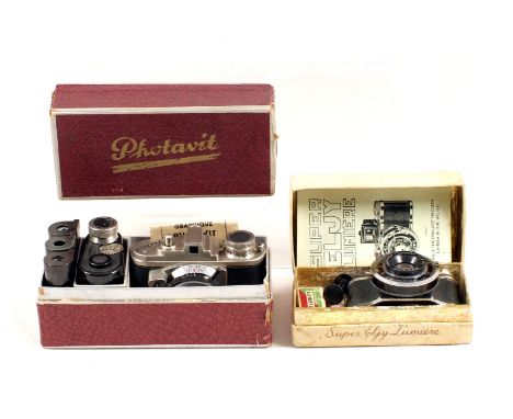 Two French Miniature Camera Outfits. A 35mm Lumiere Elgy (condition 5F) in original (slightly scruffy) makers box and a Phota