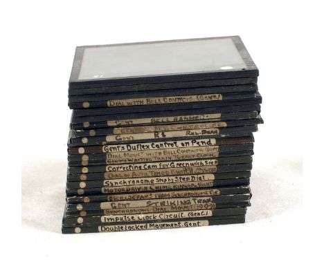 Twenty Magic Lantern Slides, Gent's Clock Mechanisms, Steam Trains etc. To include photographs and drawings of Waiting Train 