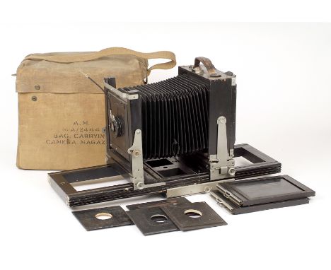 Ebonised Wooden Half Plate Ex-WD Field Camera. (condition 5/6F) "Unnamed, but almost certainly Kodak. With foldable front and