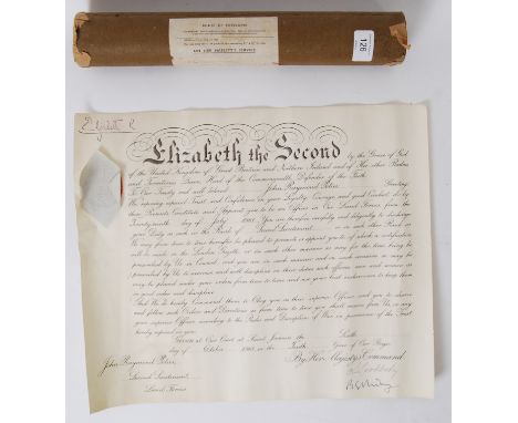 DECLARATION: An original Elizabeth II inter-rank promotional certificate for a Lieutenant John R Potier. In original tube.  