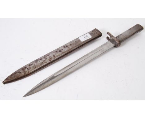 BAYONET: An original WWI First World War era German Ersatz bayonet, within the original scabbard. Approx 44cm long. NOTE: Fro