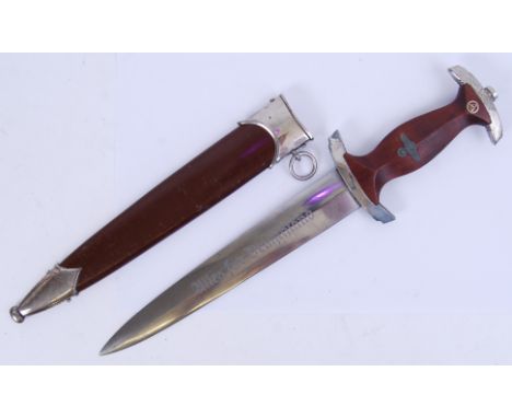 GERMAN SA DAGGER: A German Third Reich SA dagger, the 22cm double edged blade etched "Alles fur Deutschland" (All for Germany