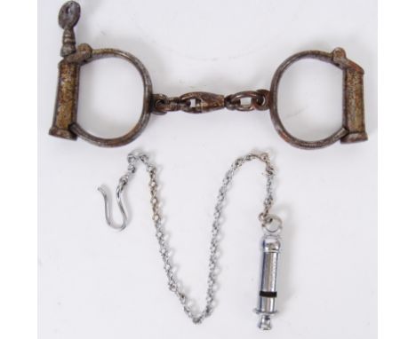 POLICE: An original pair of Victorian Hiatt ' D ' shaped Police handcuffs, along with a Dowler & Sons Police whilst impressed