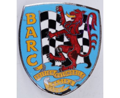 BARC: An original vintage British Automobile Racing Club enamel car badge, with original grip bar to reverse.