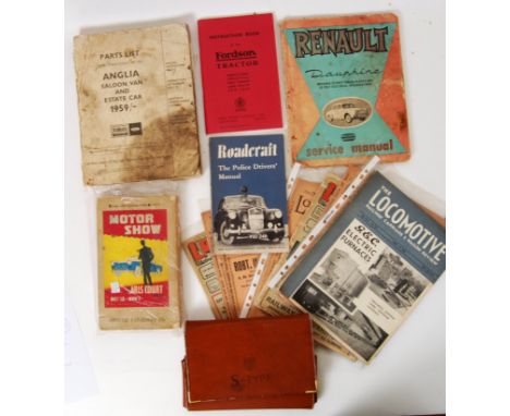 AUTOMOBILIA: A collection of assorted vintage automobilia publications to include Ford Anglia Saloon parts list, various anti