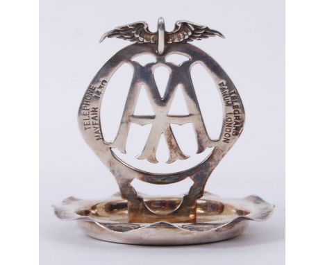AA BADGE: A rare early polished metal AA Automobile Association member's badge, with wings atop. The makers marks to the reve