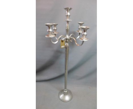 A large five light chrome candelabra. H.150cm 