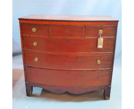 A 19th century mahogany bow front chest of three short over three long drawers raised on splayed legs. H-106 W-114 D-56 cm 