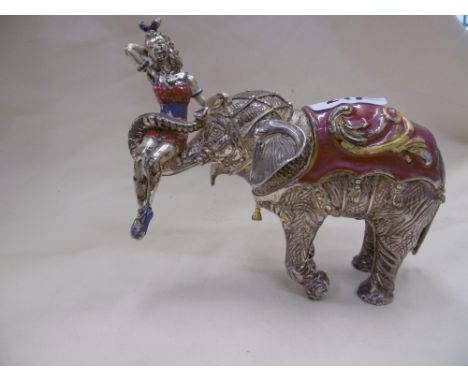 HM SILVER 'TIFFANY AND CO' ELEPHANT WITH SEATED LADY ON TRUNK, 844 grams
