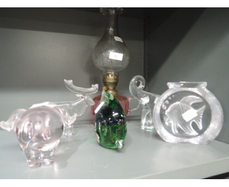 A selection of clear cut glass wares including oil lampCONDITION REPORT:DAMAGE TO LAMP BASE, SHADE IN GOOD CONDITION