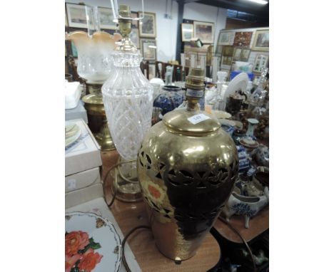 Two table lamps including brass bodied and crystal glass