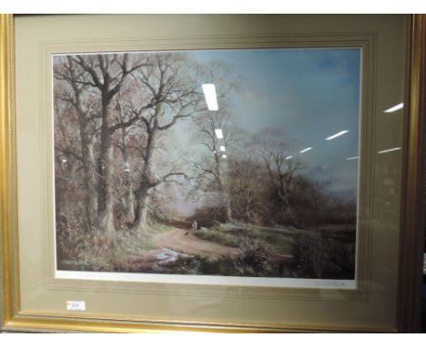 A print after Caesar Smith, country lane, signed, 16in x 21in
