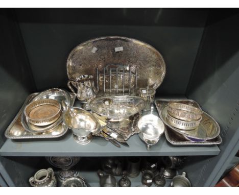 A selection of fine plated and serving items including tea caddy and gravy boats