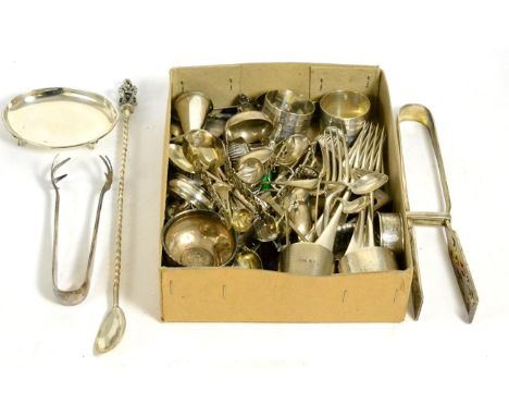 A good collection of assorted miscellaneous silver, silver plate and white metal, including assorted napkin rings, teaspoons,