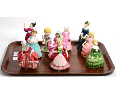 Nine small Royal Doulton figures including an early Goody Two Shoes HN2057 and a Goebel figure (10) 