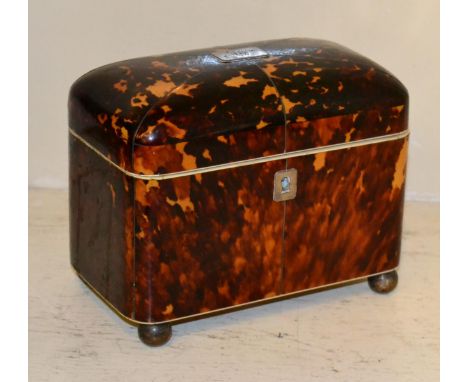 A 19th century tortoiseshell two division tea caddy 