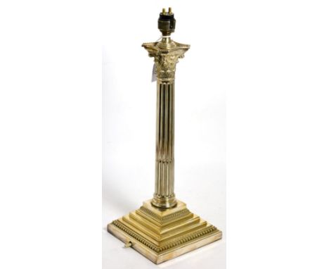 Silver plate Corinthian column table lamp base