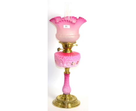 Pink opaline oil lamp and shade