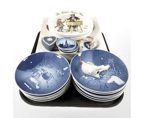 A group of Bing & Grondahl collectors plates, Wedgwood jasperware, heart shaped trinket box, Wedgwood Bradford Exchange plate