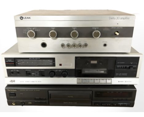 A Technics compact disc player, SL/PG490, JVC cassette deck DK/X1 and a Leak Delta 30 amplifier 