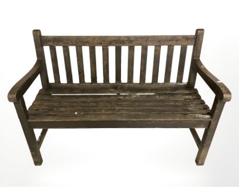 A stained teak garden bench, length 122 cm 