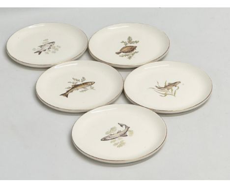 A set of 5 vintage Figgjo Flint porcelain fish design plates. Norway. 15cm 