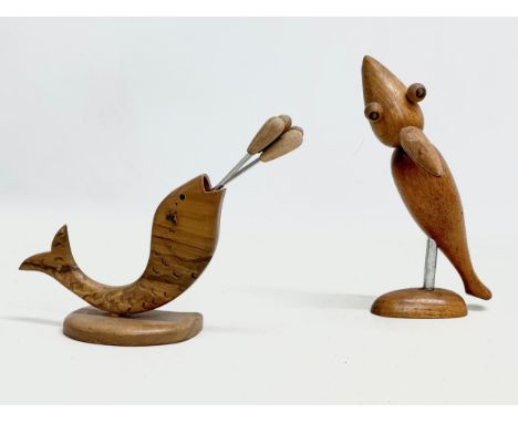 A 1970’s Mid Century teak bird and cocktail stick holder. 