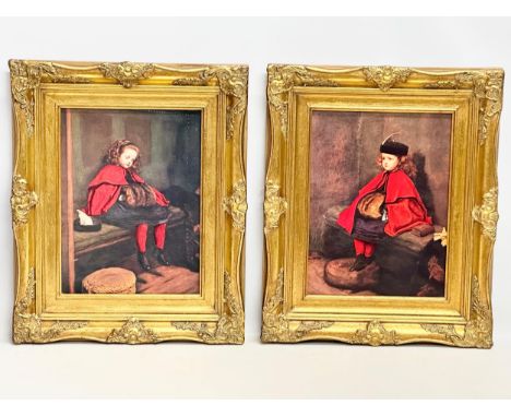 A pair of gilt framed oleographs from the original paintings by Sir John Everett Millais. My First Sermon and My Second Sermo