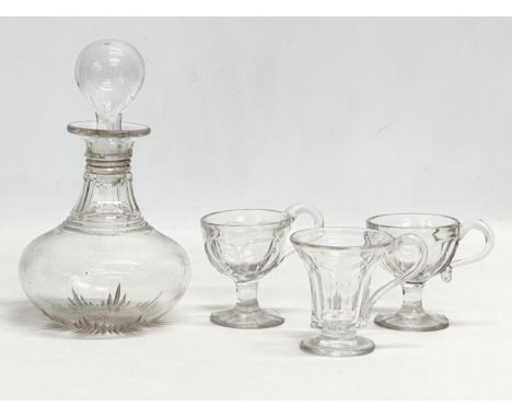 Georgian and Victorian glassware. A Victorian bud decanter and stopper, circa 1860 12x20.5cm. A late Georgian custard cup, ci