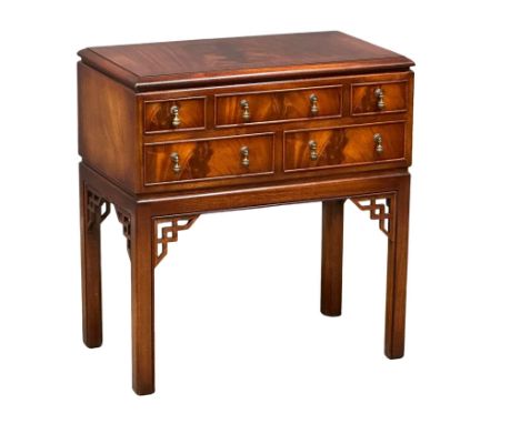 A Chinese Chippendale style inlaid mahogany chest of drawers. 70x40.5x75.5cm (10) 