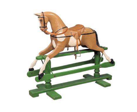 A large vintage child's wooden rocking horse. 129x110cm 