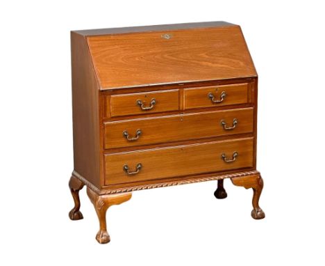 A Chippendale Revival mahogany writing bureau with 4 drawers on Ball &amp; Claw feet. 91.5x43.5x106cm 