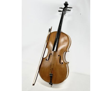 A vintage cello and bow. 101cm 