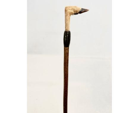 A large vintage hiking stick with taxidermy deer foot. 143cm 