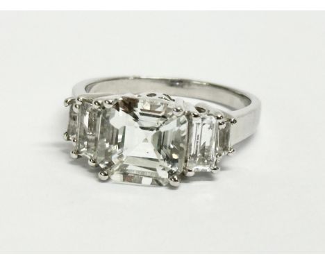 A 925 silver crystal stone ring.  Size R/S. 