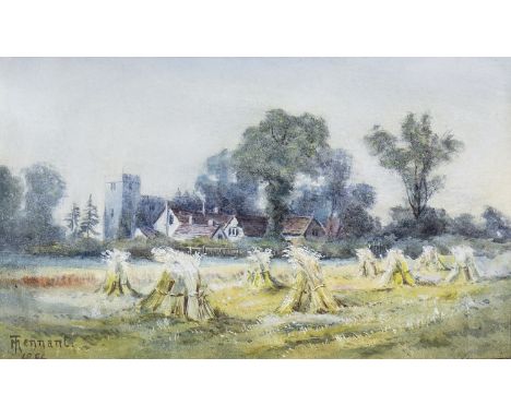 SCOTTISH SCHOOL, HAYSTACKS watercolour on paper, signed 'M Tennant' and dated 1886 22cm x 35cm Mounted, framed and under glas