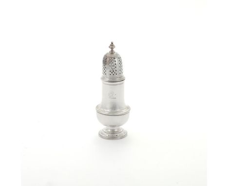 
	
		A GEORGIAN SILVER BALUSTER PEPPERETTE
		MAKER&#39;S MARK T.B, DATE LETTER OBSCURED
		With a bell shaped finial to the pi