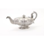 Y A WILLIAM IV IRISH SILVER LOBED CIRCULAR TEAPOT