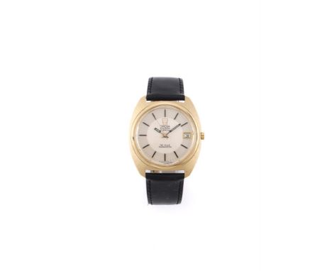 
	
		OMEGA, DE VILLE ELECTRONIC, REF. 198.002
		A GOLD COLOURED WRIST WATCH WITH DATE, CIRCA 1970
		Movement: Cal. 1250, elec
