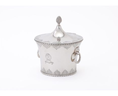 
	
		A SILVER CIRCULAR BOX AND COVER
		S. BLANCKENSEE &amp; SON LTD., CHESTER 1934
		With a cone finial to the cover, the bod