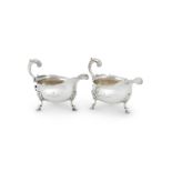 A PAIR OF GEORGE II SILVER OVAL SAUCE BOATS