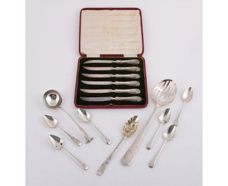 
	
		A COLLECTION OF SILVER FLATWARE
		To include: a Hanoverian pattern straining spoon by Mappin &amp; Webb, Sheffield 1957,