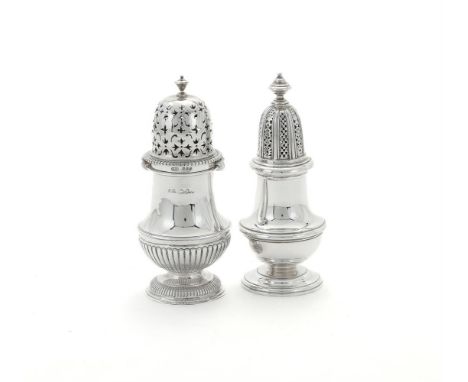 
	
		A VICTORIAN SILVER CASTOR
		JOHN SEPTIMUS BERESFORD, LONDON 1881 
		With an inverted bell shaped finial to the pierced d