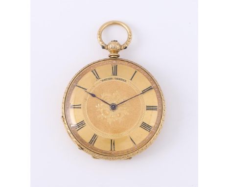 
	
		BAUME
		A SWISS GOLD OPEN FACE POCKET WATCH, NO. 43513
		Movement: Swiss cylinder, three armed balance, flat balance spr